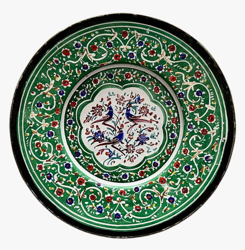 Vintage Persian hand-painted enamel bowl and plate.