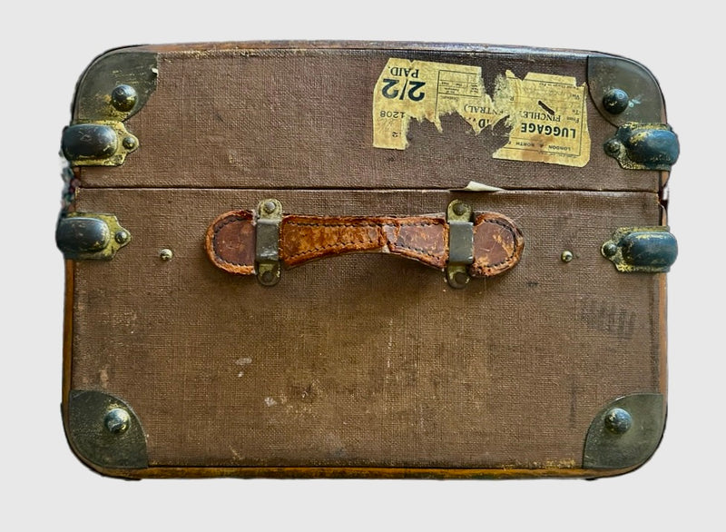 Antique Bentwood Canvas Steamer Trunks with Leather Handles