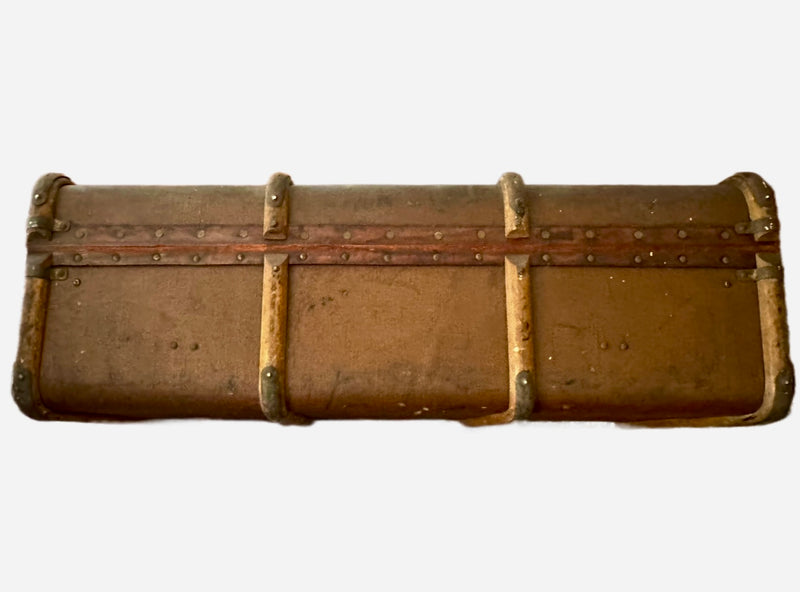 Antique Bentwood Canvas Steamer Trunks with Leather Handles