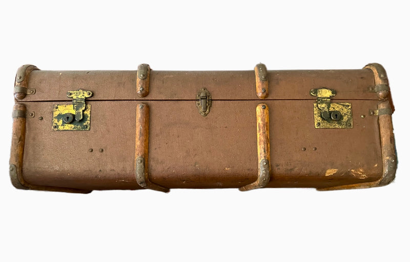 Antique Bentwood Canvas Steamer Trunks with Leather Handles
