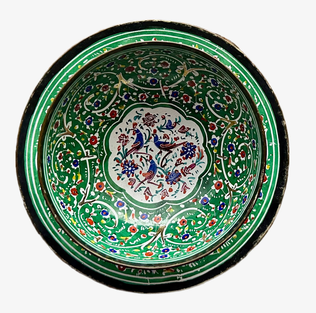 Vintage Persian hand-painted enamel bowl and plate.
