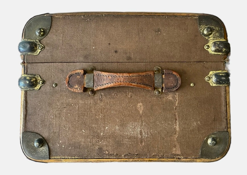 Antique Bentwood Canvas Steamer Trunks with Leather Handles