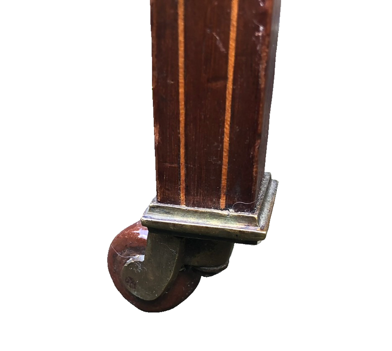 Edwardian Bonheur de Jour Desk – Mahogany ; Satinwood, Gilded Leather Inlay | Antique Writing Desk on Casters