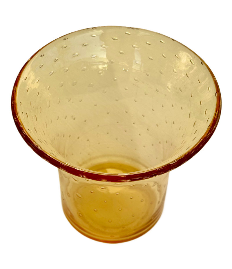 Archimede Seguso 1950s Murano hand-blown Amber Glass Vase. Controlled Bubble, Bolle or Bullicante