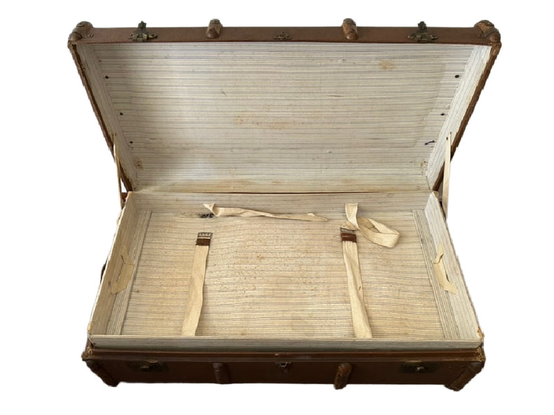 Antique Bentwood Canvas Steamer Trunks with Leather Handles