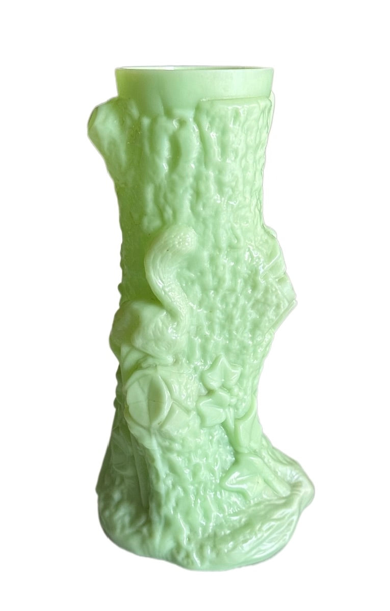 Opaline Art Nouveau Vase, Milk Glass vase, Pressed Glass vase, Green