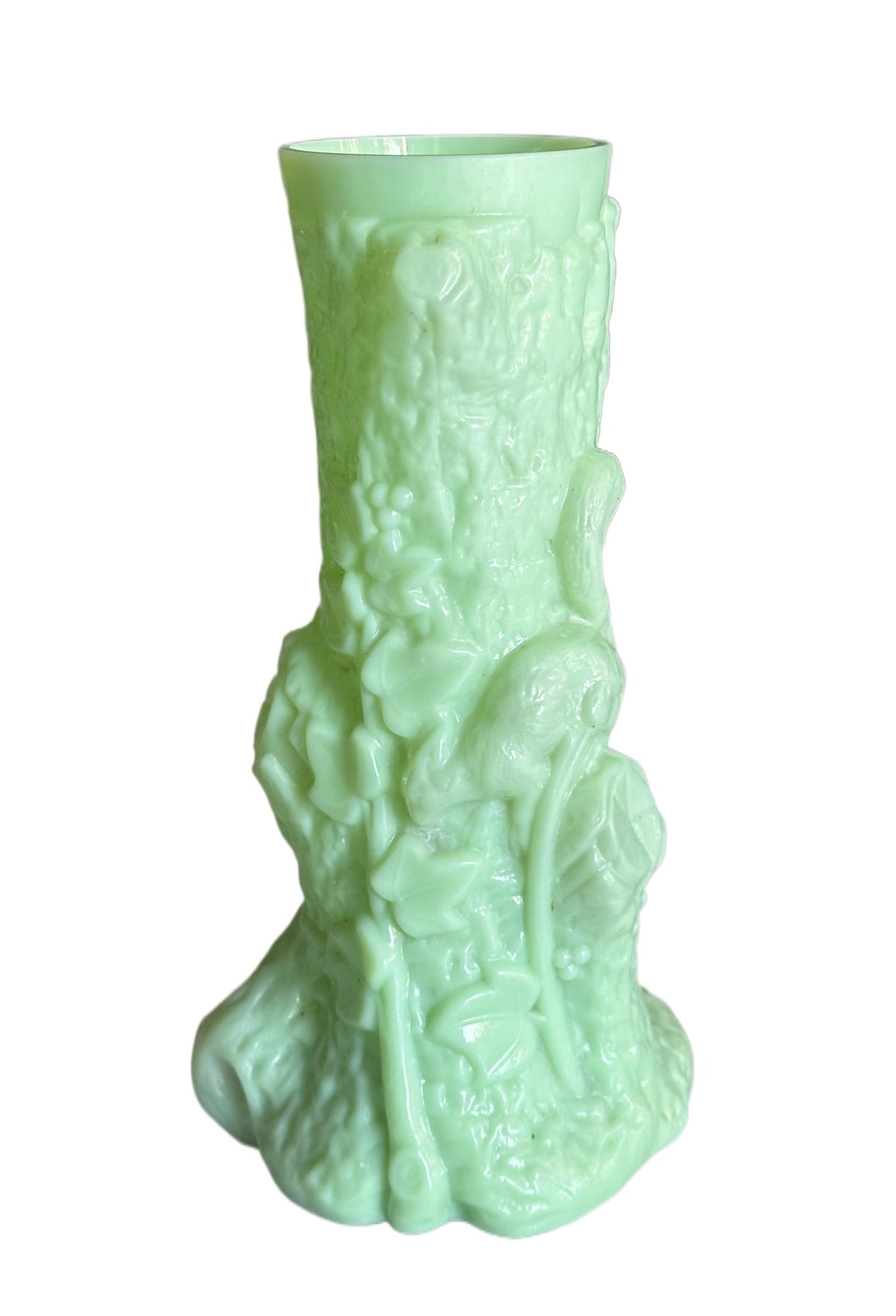 Opaline Art Nouveau Vase, Milk Glass vase, Pressed Glass vase, Green