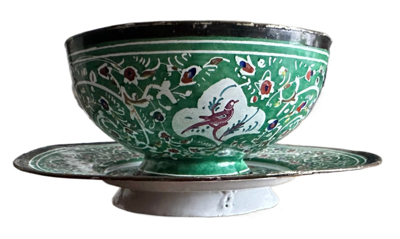 Vintage Persian hand-painted enamel bowl and plate.