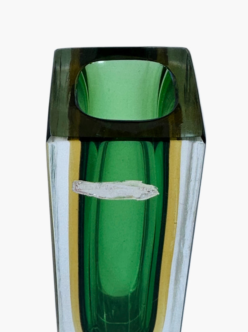 Flavio Poli Green & Yellow Murano Sommerso Block Vase,Seguso Vetri D'Arte part label, 1950s ,1960s ,  Seguso Vetri D'Arte part label