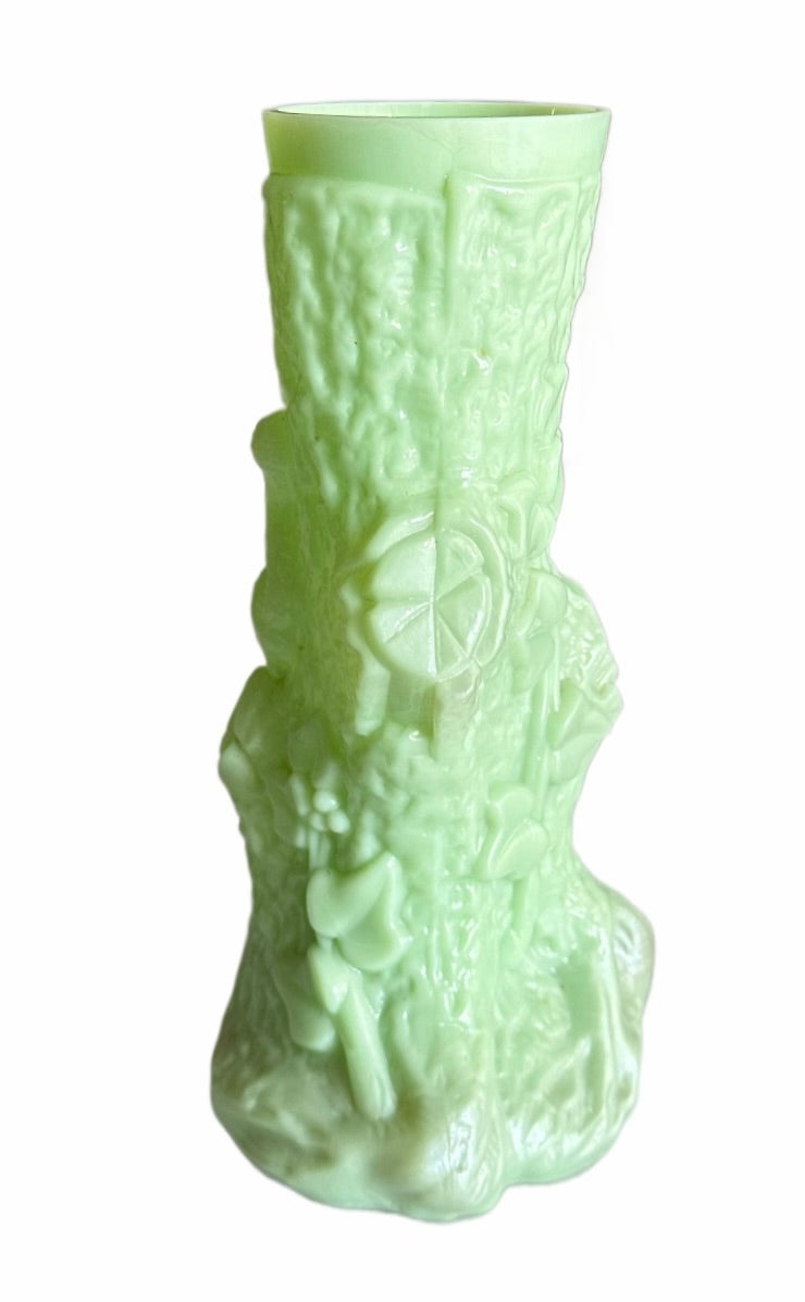 Opaline Art Nouveau Vase, Milk Glass vase, Pressed Glass vase, Green