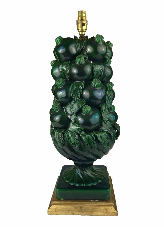 Vintage Casa Pupo Large Green Pomegranate Table Lamp 1950s-1960s, Manises
