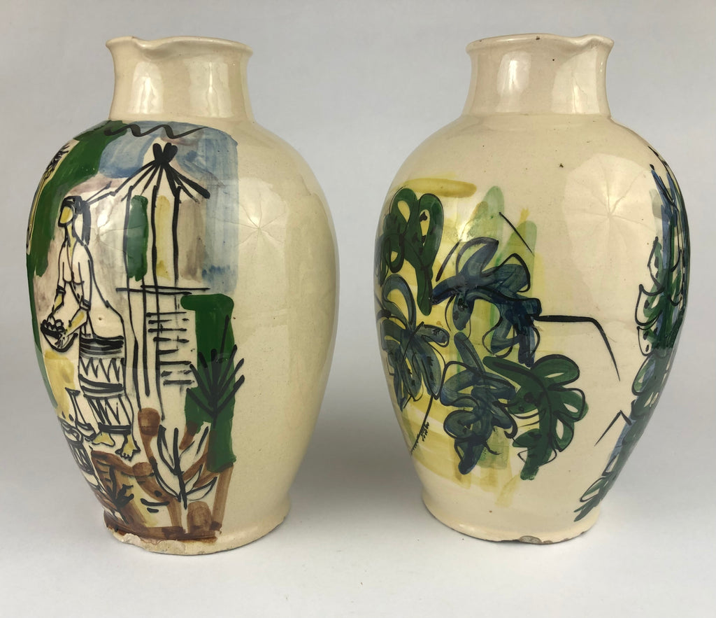 Pair of Tjipaganti Bandung Indonesian Art Pottery Ewers, Mid-Century Modern, c. 1950s–1960s