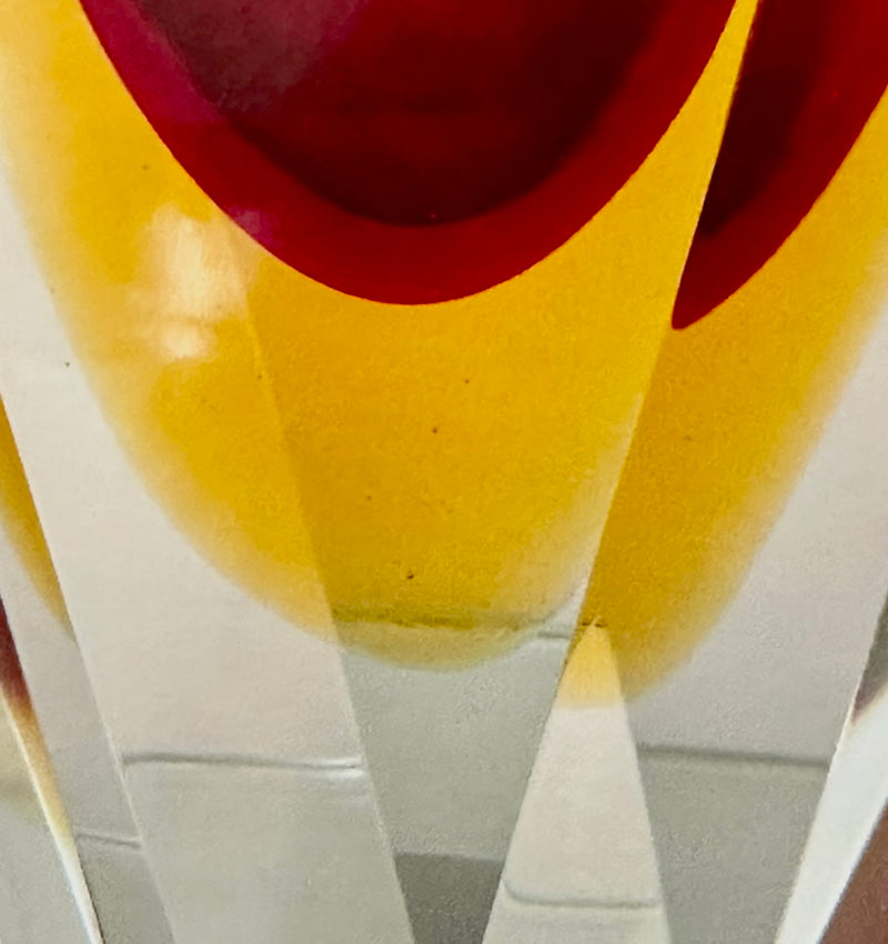 Murano Sommerso Faceted Vase by Oball | Red & Orange (30 cm) | Original Label