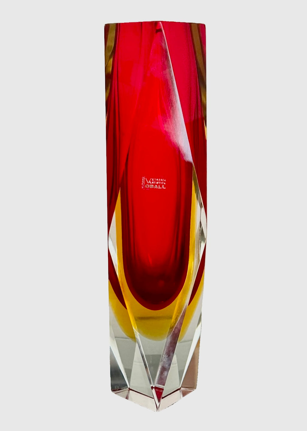 Murano Sommerso Faceted Vase by Oball | Red & Orange (30 cm) | Original Label