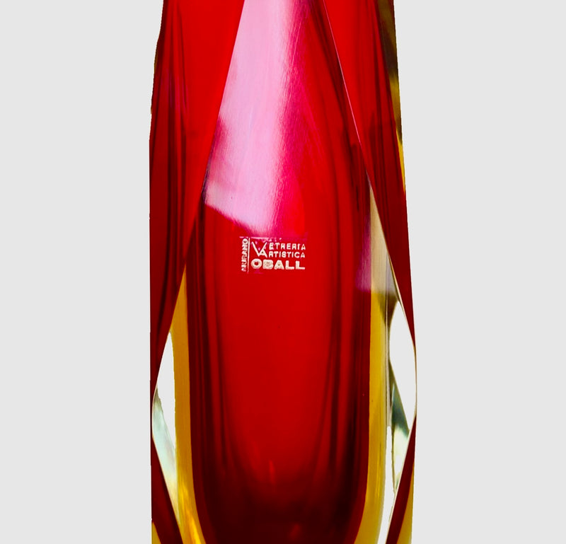 Murano Sommerso Faceted Vase by Oball | Red & Orange (30 cm) | Original Label