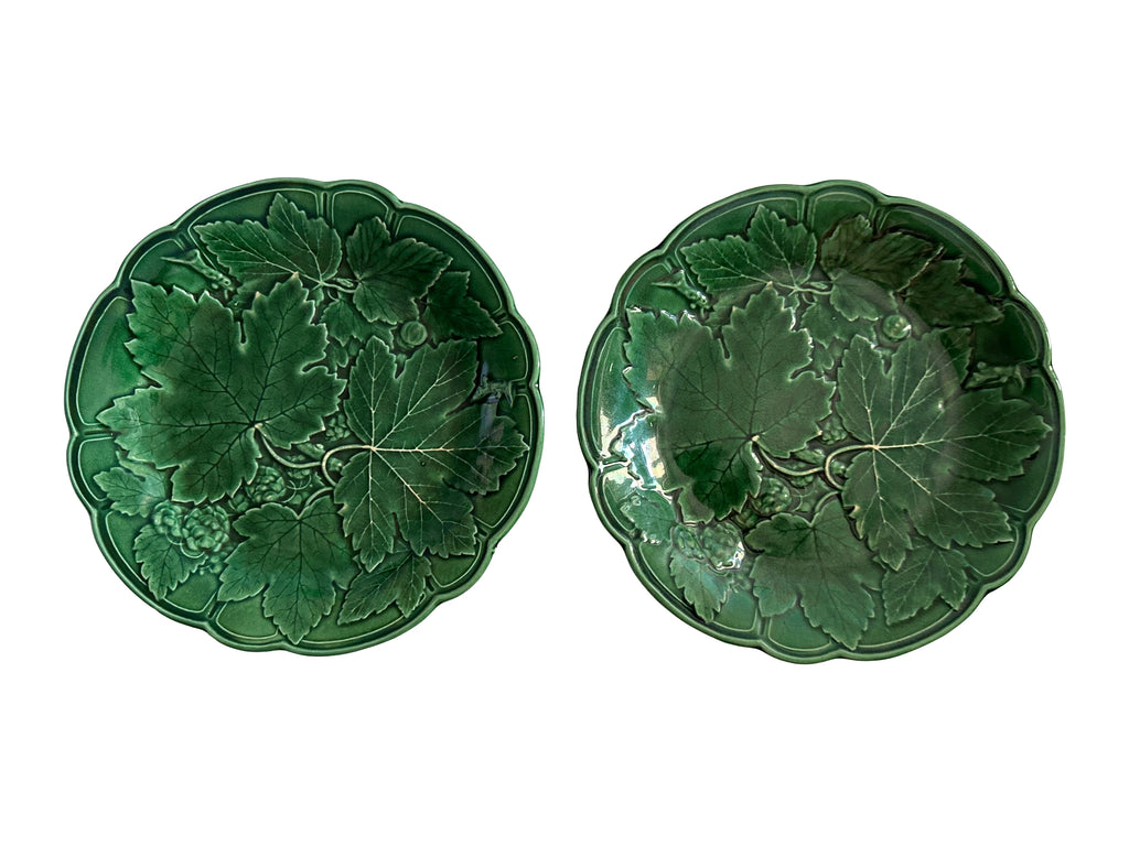 Pair of Victorian Green Majolica Vine and Strawberry Plates, c. 1870–1890