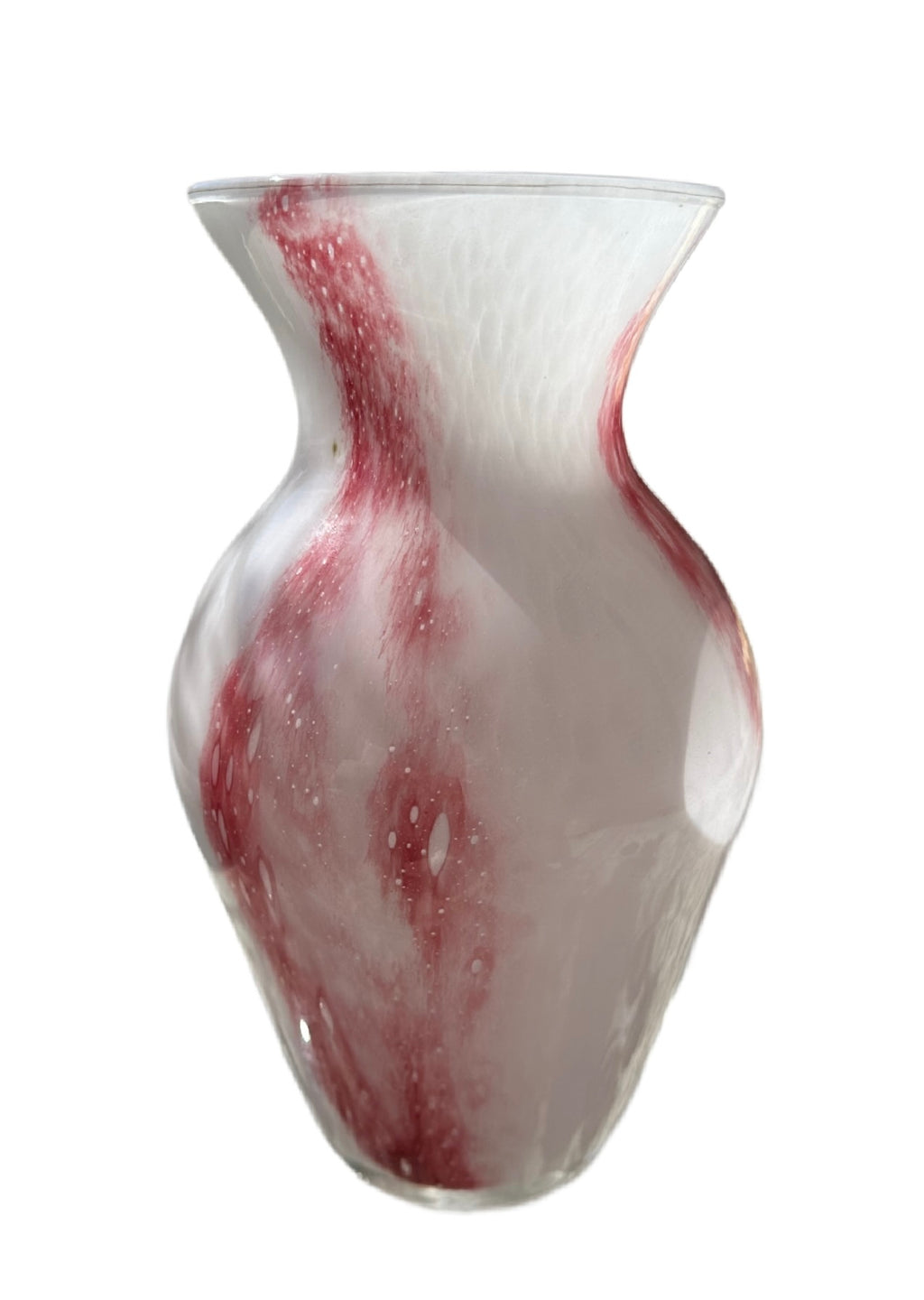 Vintage Opaline Murano Hand-Blown White and Pink Cased Glass Vase 70s