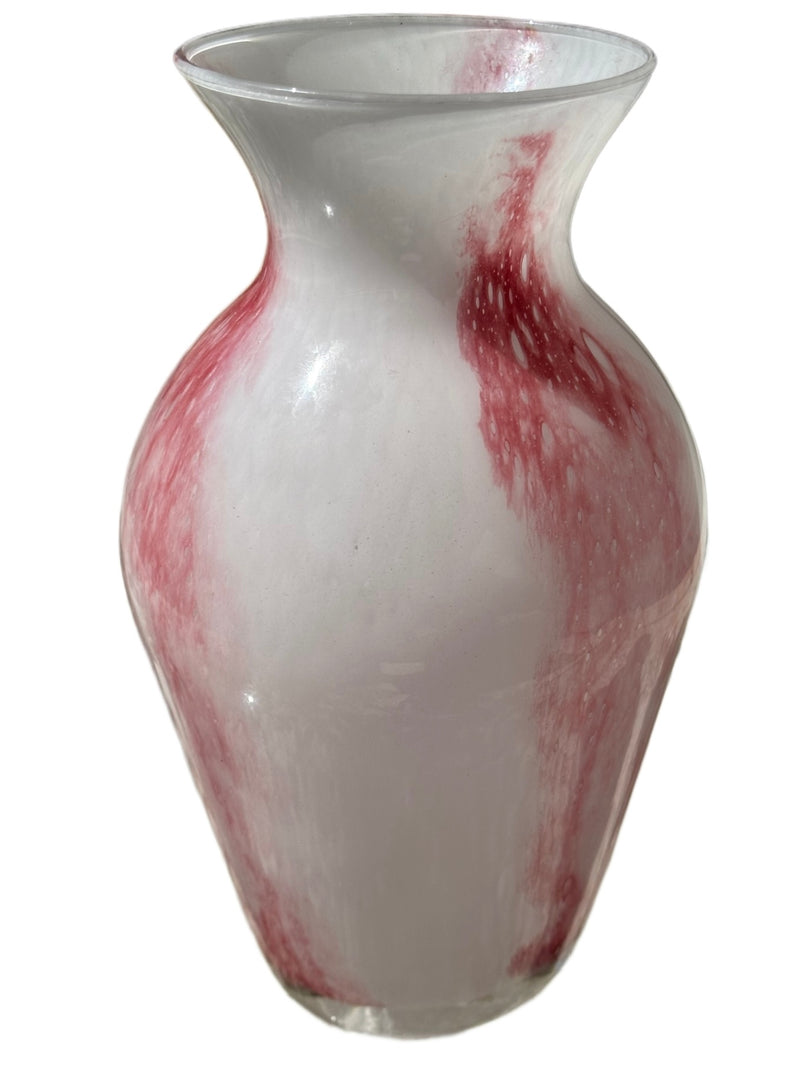 Vintage Murano Glass Vase Hand-Blown Glass Opaline Glass 70s Decor Vintage Home Decor Collectible Glassware Artisan Glass Vase White and Pink Vase Swirling Accents Vase Elegant Glass Design Retro Glass Vase Mid-Century Modern Vase Murano Art Glass Decorative Vase Italian Glassware Antique Murano Vase Translucent Glass Vase Unique Glass Vase Vintage Opaline Vase Murano Collectibles 70s