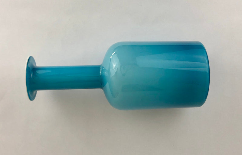 Opal & Blue Glass 'Gulvvase' by Otto Brauer for Holmegaard, Denmark 1960s