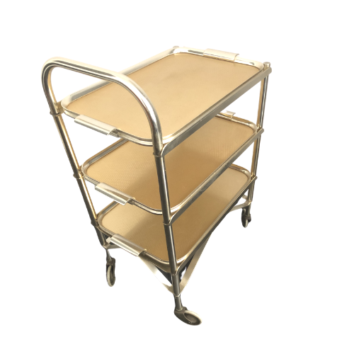 MID CENTURY GOLD DRINKS SERVING TROLLEY 1950