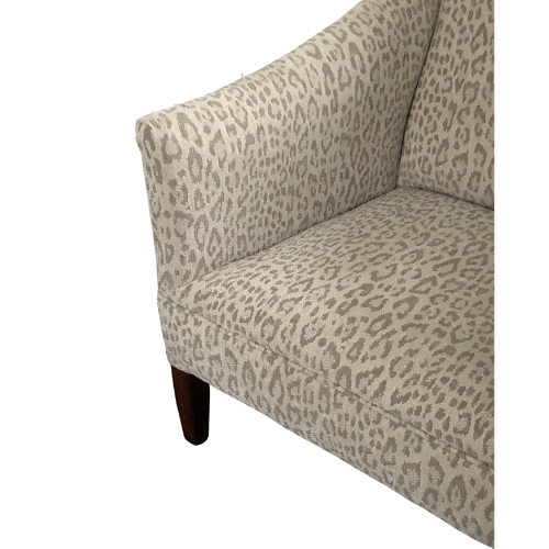 Elegant Edwardian armchair professionally refurbished and traditionally upholstered in a subtle animal print