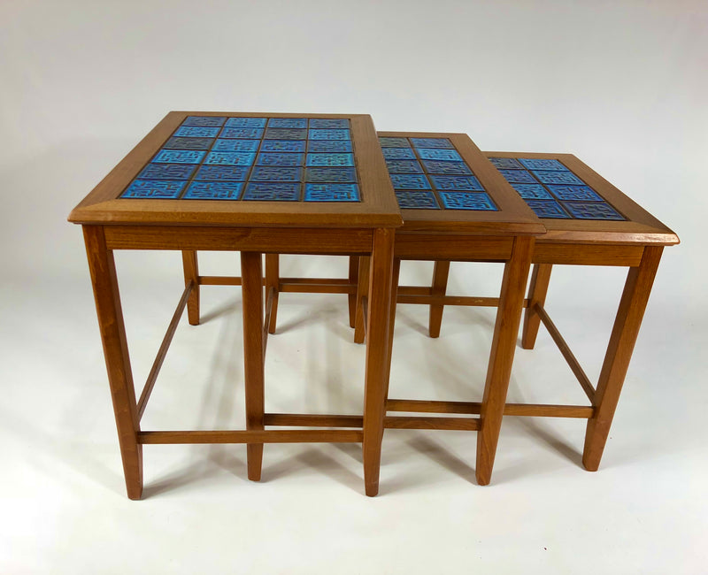 Danish Teak and Tile Mid Century Vintage Nest of Tables, Nesting Tables