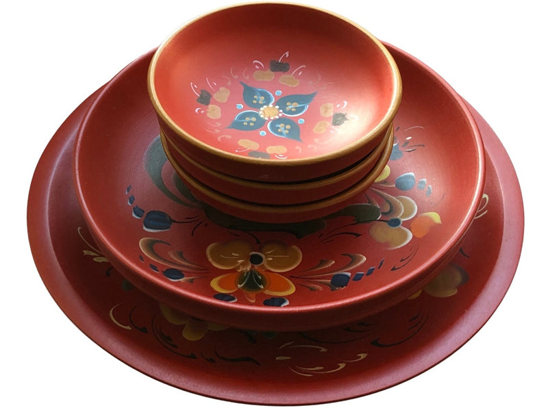 Vintage Norwegian Rosemaling Wooden Set of Bowls 1960