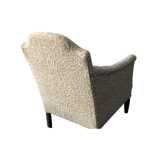 Elegant Edwardian armchair professionally refurbished and traditionally upholstered in a subtle animal print