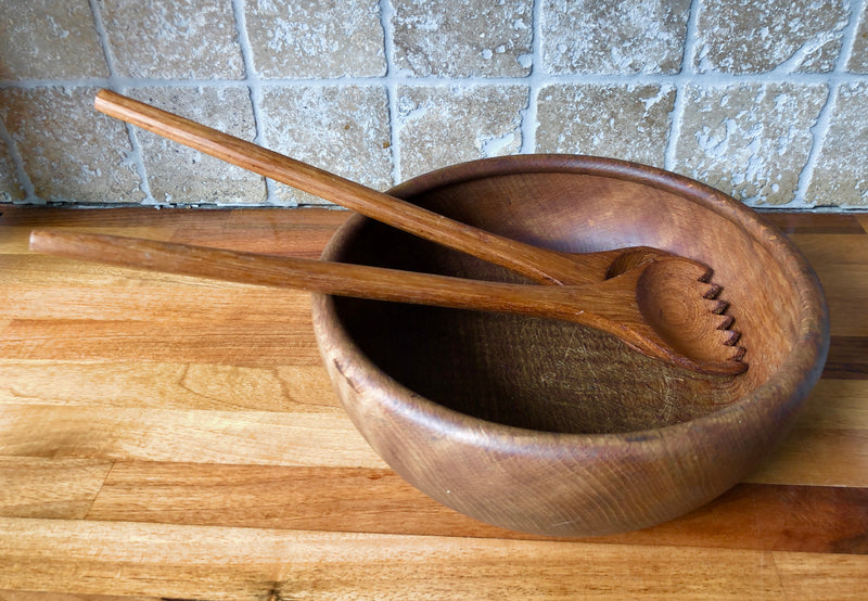 Teak Mid-Century Salad Servers , Vintage Wooden Salad Servers, Teak Salad Servers, Mid-Century Teak Servers