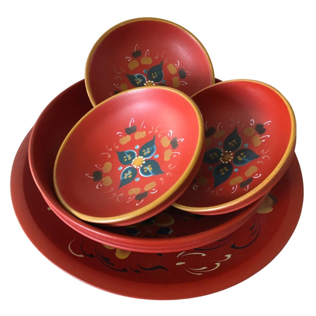 Vintage Norwegian Rosemaling Wooden Set of Bowls 1960