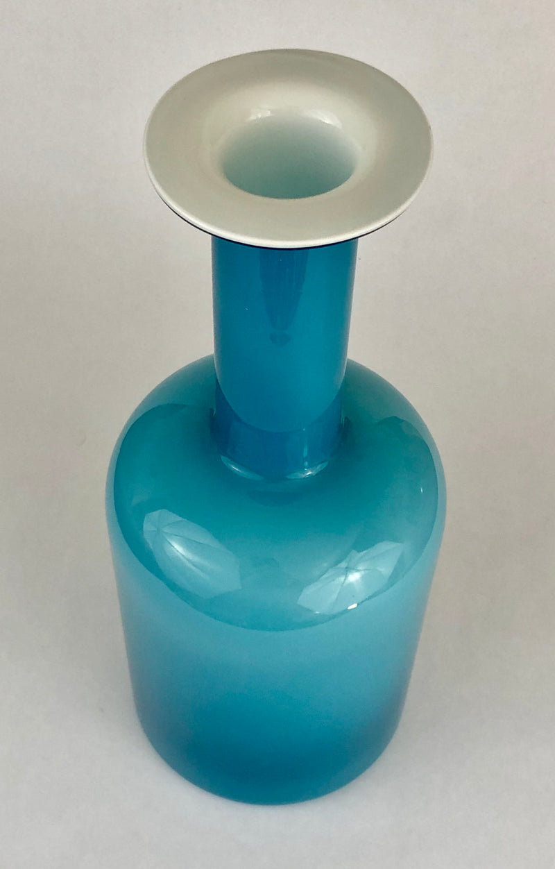 Opal & Blue Glass 'Gulvvase' by Otto Brauer for Holmegaard, Denmark 1960s