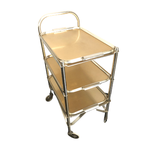 MID CENTURY GOLD DRINKS SERVING TROLLEY 1950