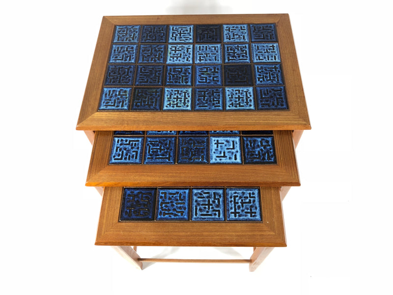 Danish Teak and Tile Mid Century Vintage Nest of Tables, Nesting Tables