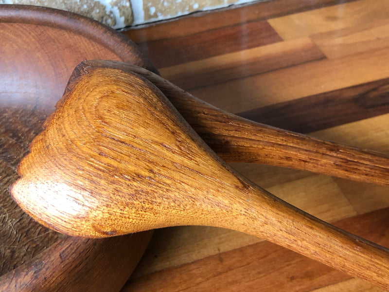 Teak Mid-Century Salad Servers , Vintage Wooden Salad Servers, Teak Salad Servers, Mid-Century Teak Servers