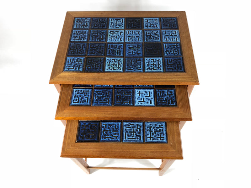 Danish Teak and Tile Mid Century Vintage Nest of Tables, Nesting Tables