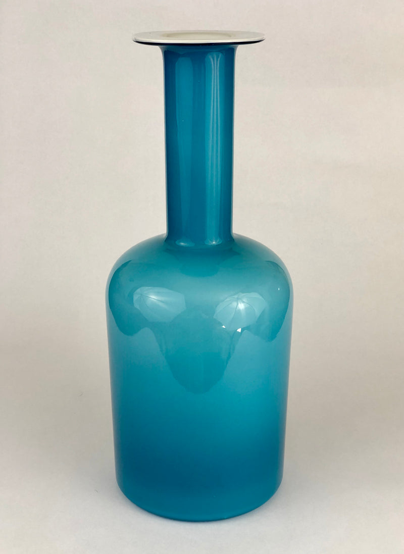 Opal & Blue Glass 'Gulvvase' by Otto Brauer for Holmegaard, Denmark 1960s