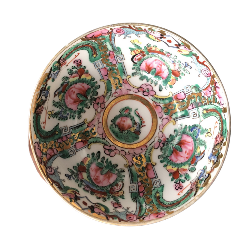 Japanese porcelain decorated with auspicious symbols including butterflies , roses and peaches in Hong Kong in the 20th century and are stamped YT.