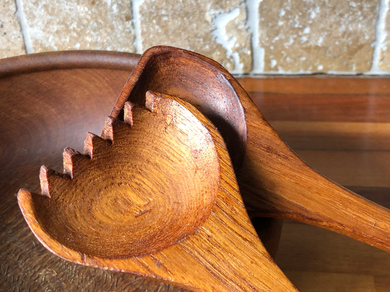 Teak Mid-Century Salad Servers , Vintage Wooden Salad Servers, Teak Salad Servers, Mid-Century Teak Servers