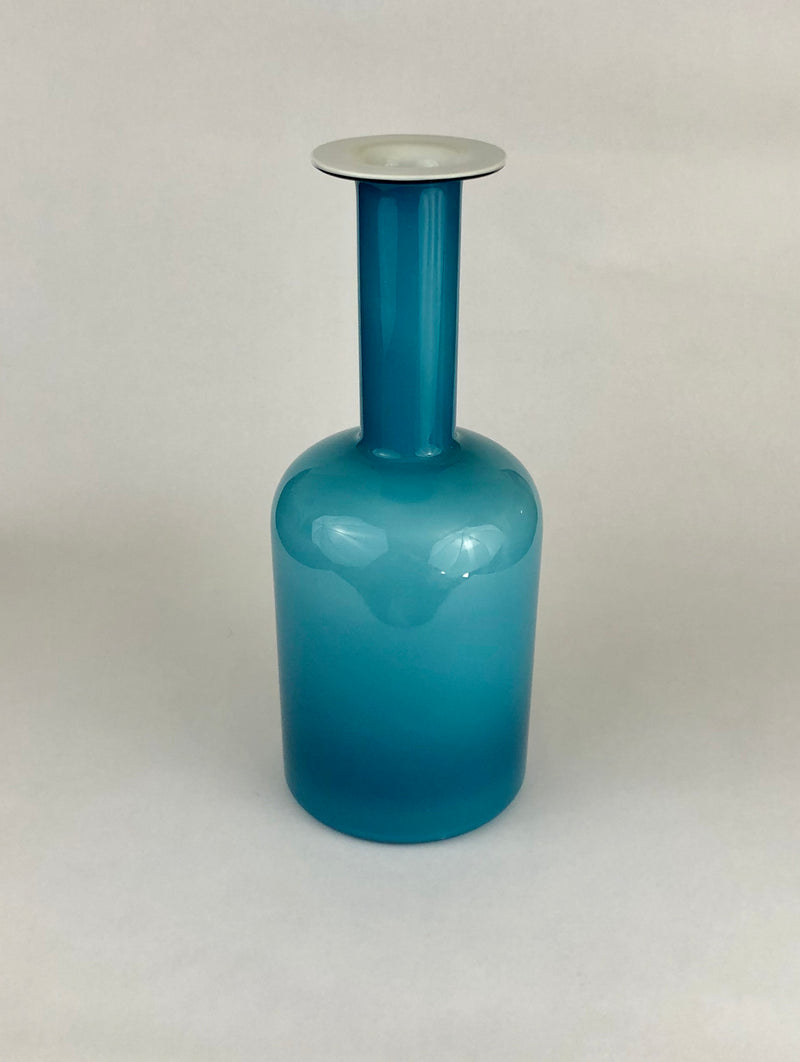 Opal & Blue Glass 'Gulvvase' by Otto Brauer for Holmegaard, Denmark 1960s