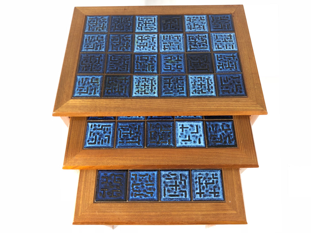 Danish Teak and Tile Mid Century Vintage Nest of Tables, Nesting Tables