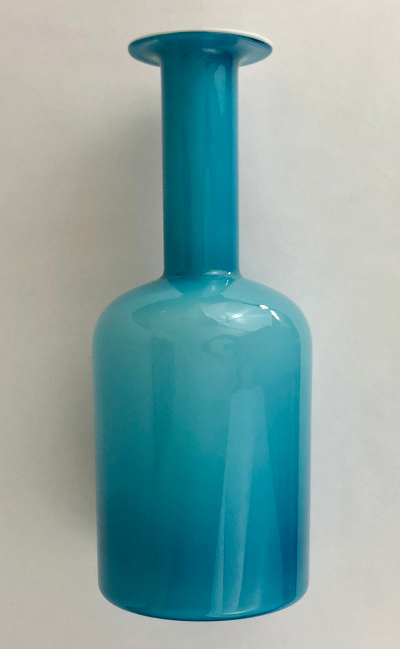 Opal & Blue Glass 'Gulvvase' by Otto Brauer for Holmegaard, Denmark 1960s