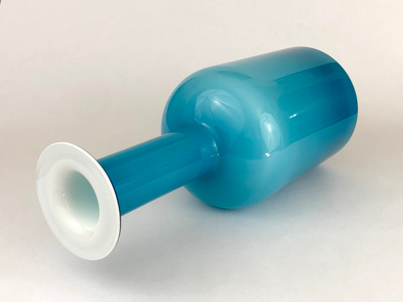 Opal & Blue Glass 'Gulvvase' by Otto Brauer for Holmegaard, Denmark 1960s