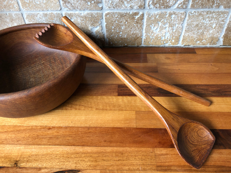 Teak Mid-Century Salad Servers , Vintage Wooden Salad Servers, Teak Salad Servers, Mid-Century Teak Servers