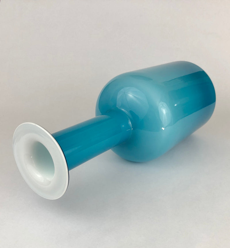 Opal & Blue Glass 'Gulvvase' by Otto Brauer for Holmegaard, Denmark 1960s