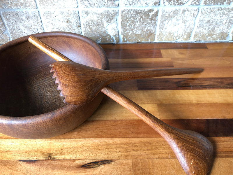 Teak Mid-Century Salad Servers , Vintage Wooden Salad Servers, Teak Salad Servers, Mid-Century Teak Servers