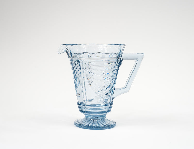 Sowerby Blue Art Deco Pressed Glass Jug and Four Glasses