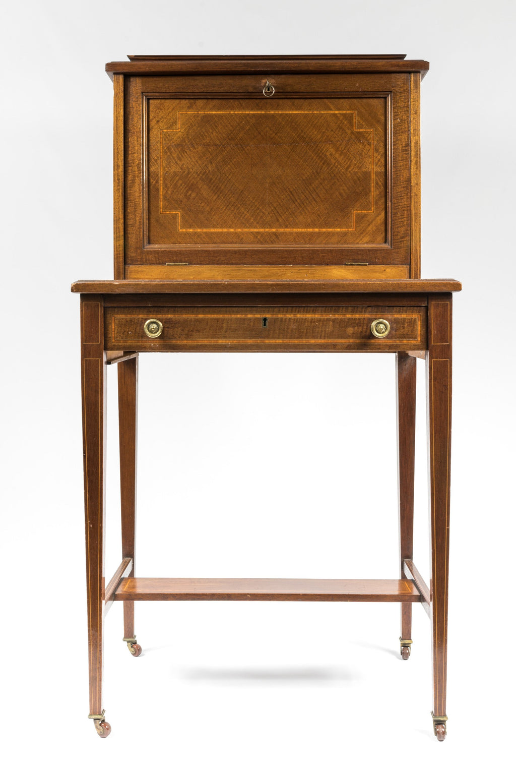 Edwardian Mahogany and Satinwood Bonheur de Jour Desk
