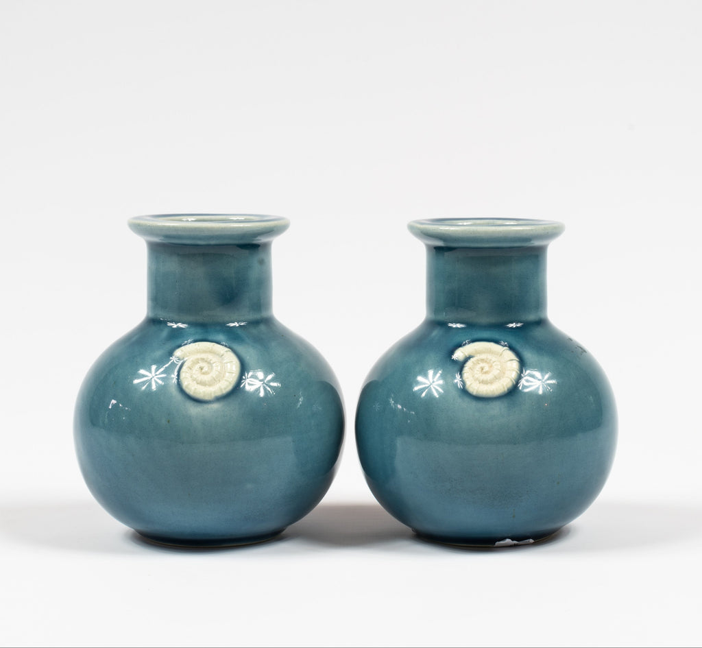 Pair of Lamorna Pottery Blue Glazed Vases, Cornwall, England c.1960s