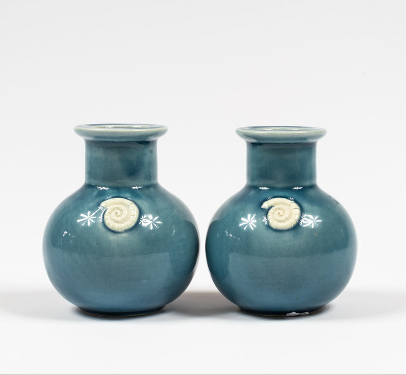 Pair of Lamorna Pottery Blue Glazed Vases, Cornwall, England c.1960s
