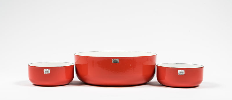 A Set of Arabia Wartsila Small Red Enamel Bowls